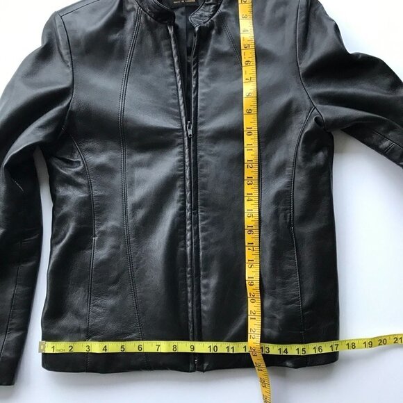 BOGATO, women's black leather jacket, fitted moto jacket, all-season small/med - Picture 13 of 13